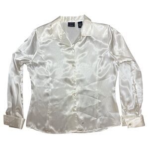 Vintage 90’s Laura Scott Satin‎ Button-Down Off-White Blouse Women’s Size 12